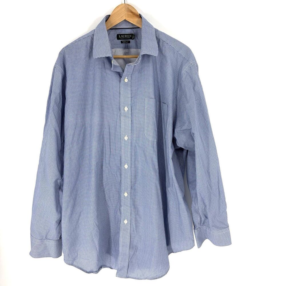 Ralph Lauren Button Down Shirt Size 18 34/35 Blue Classic Fit Non Iron Cotton
